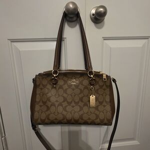 Coach Tan and Brown Signature Shoulder Bag